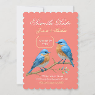 Soft Coral Lovebirds Romantic Bluebirds Wedding Save The Date