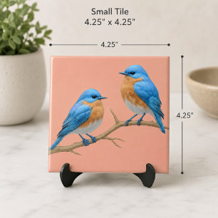 Soft Coral Lovebirds Romantic Bluebirds Wedding Tile