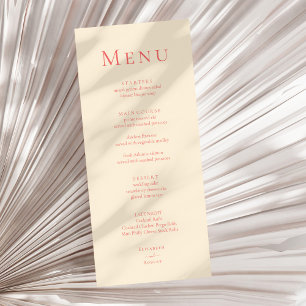 Soft Coral Modern Minimalist Wedding Menu Card