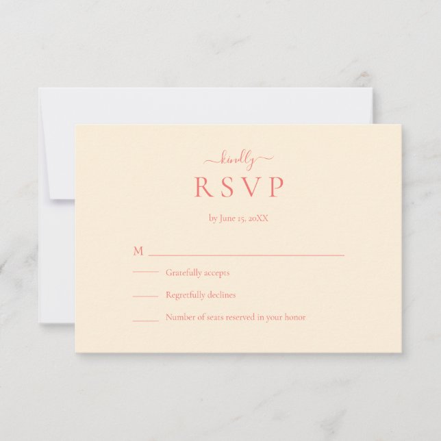 Soft Coral Modern Minimalist Wedding RSVP Card (Front)