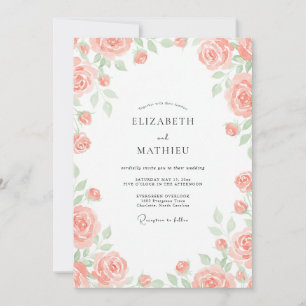 Soft Coral Painted Ranunculus Wedding Invitation