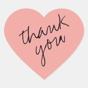 Soft Coral - Pink Heart Thank You Sticker