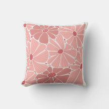 Soft Coral Pink Retro Daisy Throw Pillow