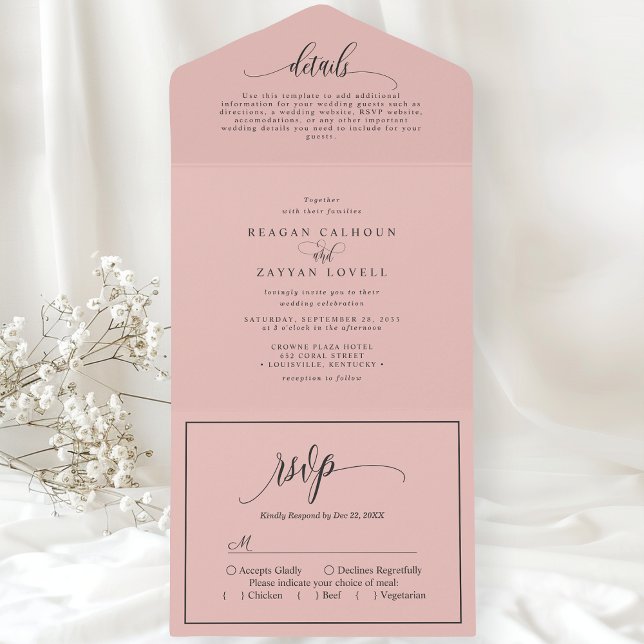 Soft Coral Pink Simple Modern Script All In One Invitation (Creator Uploaded)