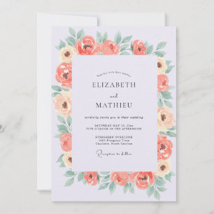 Soft Coral Ranunculus Painted Wedding Invitation