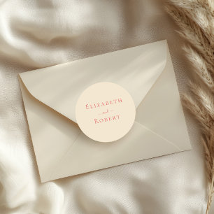Soft Coral Simple Minimalist Couple Names Wedding Classic Round Sticker