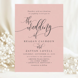 Soft Coral Simple Modern Script Wedding Invitation