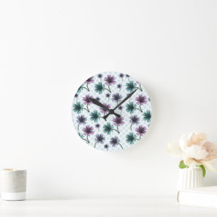 Soft Cottagecore Floral Pattern   Pastel Aesthetic Round Clock