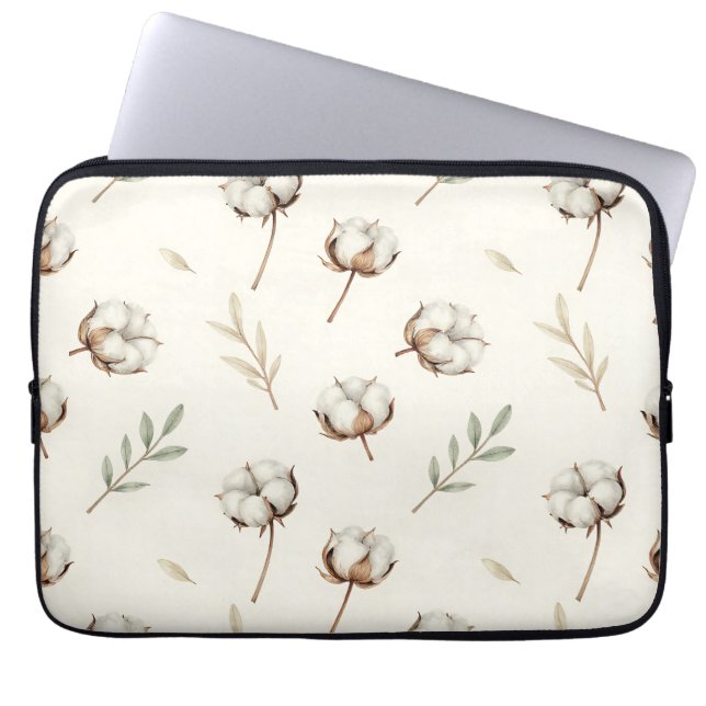 Soft Cotton Blossom Botanical Pattern Laptop Sleeve (Front)