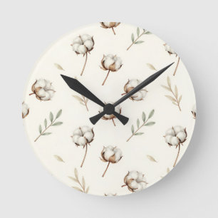 Soft Cotton Blossom Botanical Pattern Round Clock