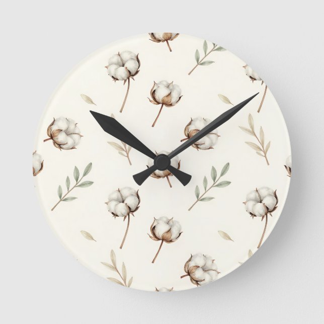Soft Cotton Blossom Botanical Pattern Round Clock (Front)