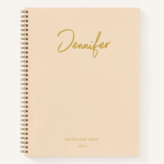 Soft Cream Customised Golden Handwritting Name Notebook (Front)