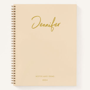 Soft Cream Customized Golden Handwritting Name Notebook