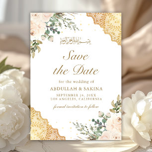 Soft Cream Roses Gold Lace Muslim Wedding Save The Date