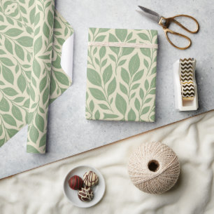 Soft Cream & Sage Botanical Leaf Wrapping Paper