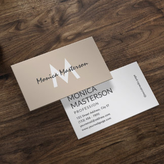 Soft cream tan minimalist monogram business card