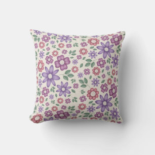 soft cream whimsical floral pattern cushion