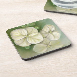Soft Cream White Pastel Hydrangea Floral Coaster