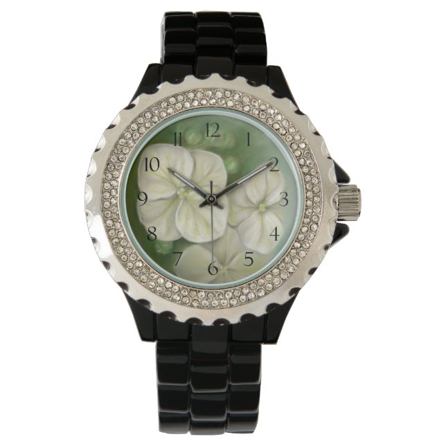 Soft Cream White Pastel Hydrangea Floral Watch (Front)