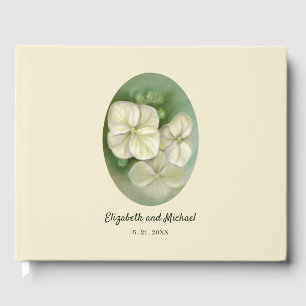 Soft Cream White Pastel Hydrangea Floral Wedding Guest Book