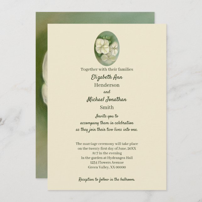 Soft Cream White Pastel Hydrangea Floral Wedding Invitation (Front/Back)