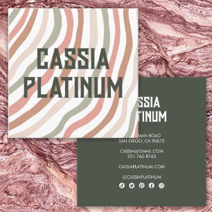 Soft Curves Olive Neutral Minimalist Social Icon  Square Business Card