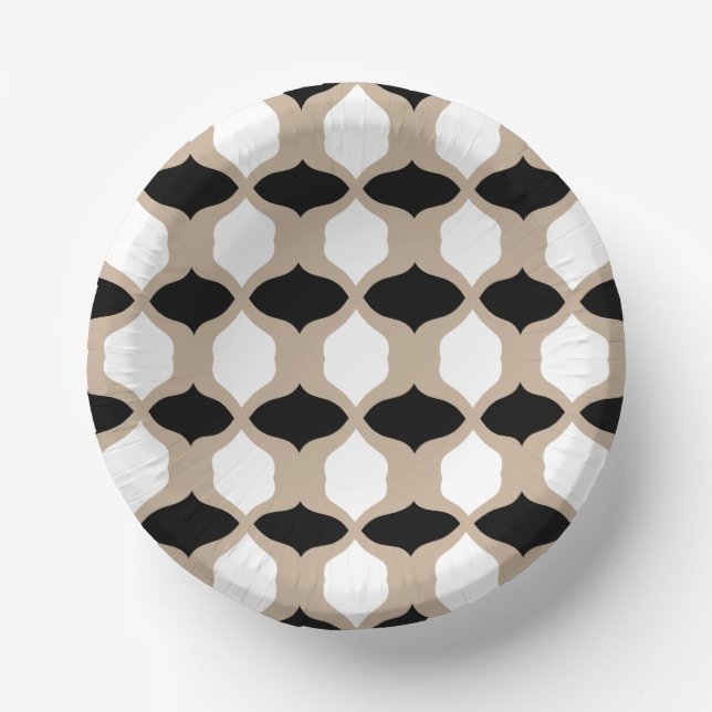 Soft Curves Pattern - Taupe, Black and White Paper Plate (Front)