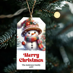 Soft Cute Snowman Holiday Gift Tag Custom Name 