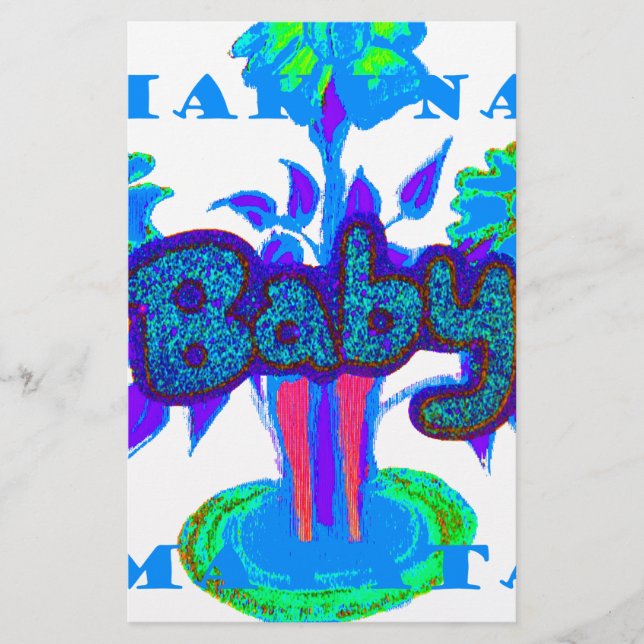 Soft Cyan Blue Flower Art: A Baby's Touch.  (Front)