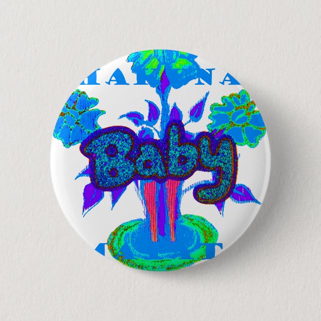 Soft Cyan Blue Flower Art: A Baby's Touch.  6 Cm Round Badge (Front)