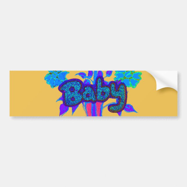 Soft Cyan Blue Flower Art: A Baby's Touch.  Bumper Sticker (Front)