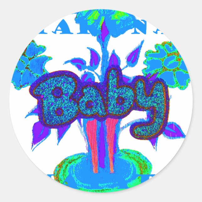 Soft Cyan Blue Flower Art: A Baby's Touch.  Classic Round Sticker (Front)