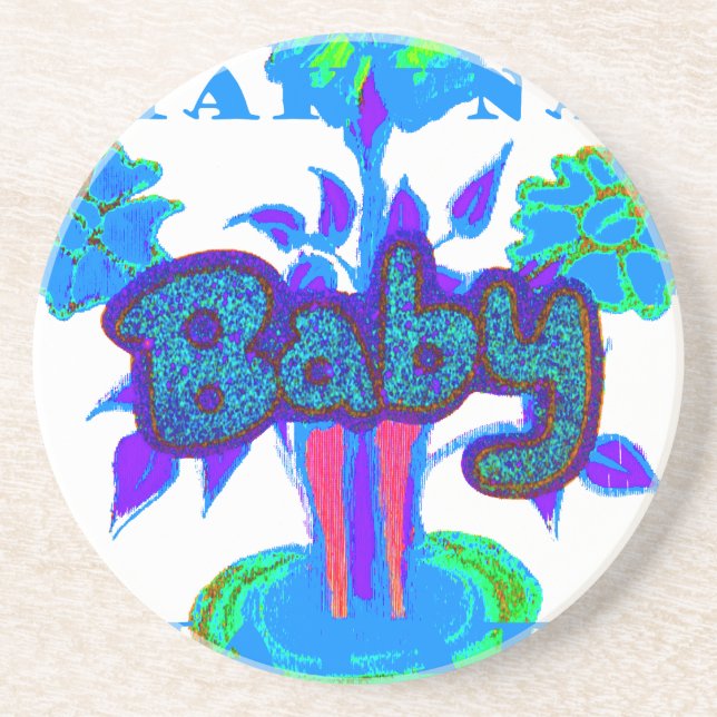 Soft Cyan Blue Flower Art: A Baby's Touch.  Coaster (Front)