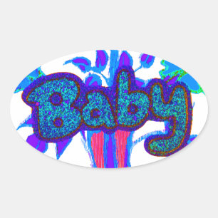 Soft Cyan Blue Flower Art: A Baby's Touch. Oval Sticker