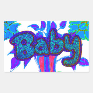 Soft Cyan Blue Flower Art: A Baby's Touch.  Rectangular Sticker