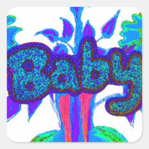 Soft Cyan Blue Flower Art: A Baby's Touch. Square Sticker