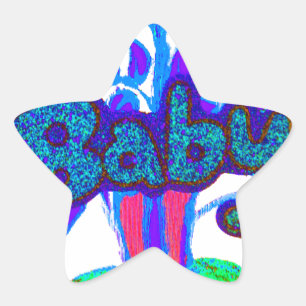 Soft Cyan Blue Flower Art: A Baby's Touch.  Star Sticker