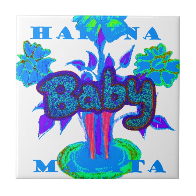 Soft Cyan Blue Flower Art: A Baby's Touch.  Tile (Front)