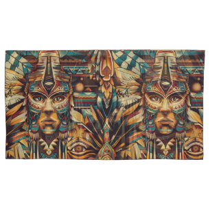 Soft Cyan "Mesoamerican Motif" Luxury Pillowcase