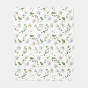 Soft Daisies White Watercolor Floral Baby Fleece Blanket