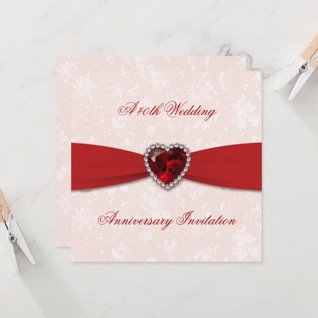 Soft Damask 40th Wedding Anniversary Invite (Front/Back In Situ)