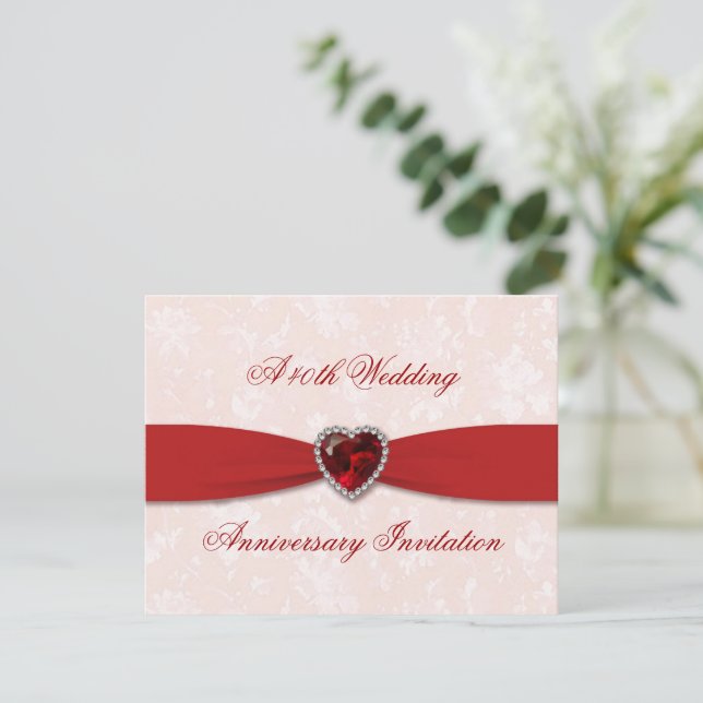 Soft Damask 40th Wedding Anniversary Invite (Standing Front)