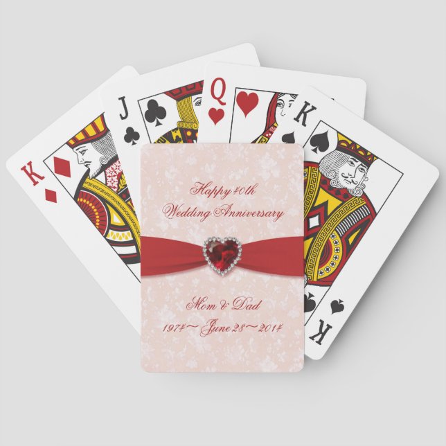 Soft Damask 40th Wedding Anniversary Playing Cards (Back)