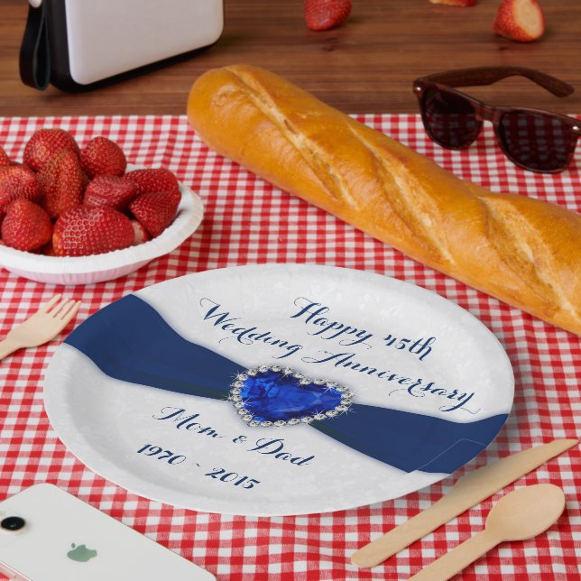 Soft Damask 45th Wedding Anniversary Paper Plate (Picnic)