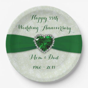 Soft Damask 55th Wedding Anniversary Paper Plate
