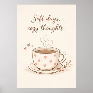 Soft days, cosy thoughts - Cute Coffee Cup Art Poster