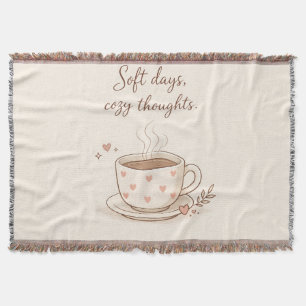 Soft days, cosy thoughts - Cute Coffee Cup Art Throw Blanket