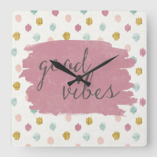 Soft Deco IV   Good Vibes Square Wall Clock