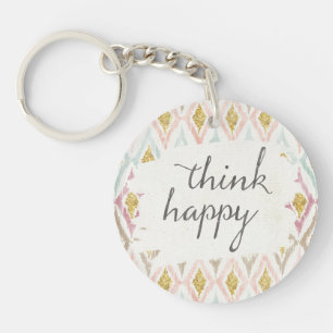 Soft Deco V Think Happy Key Ring