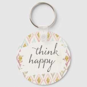 Soft Deco V Think Happy Key Ring
